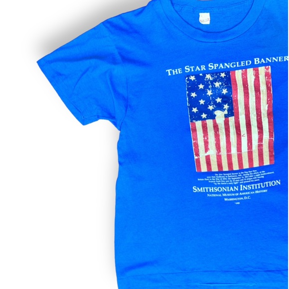 Vintage 1985 Screen Stars “Star Spangled Banner” Blue Single Stitch T-Shirt sz L - Picture 6 of 8